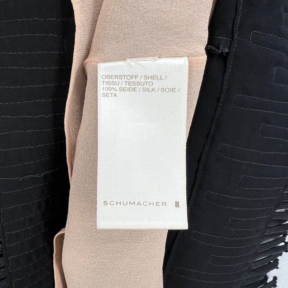 SCHUMACHER Fringe Trim Tunic Tank Top Women M Black Sheer Stripe Silk Scoop Neck - Picture 9 of 13